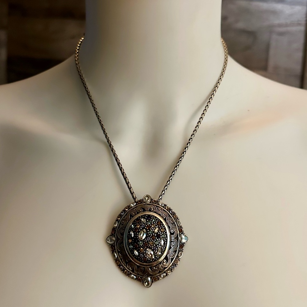 Brighton Vintage Swarovski Crystal Silver Voyage Brooch/Necklace